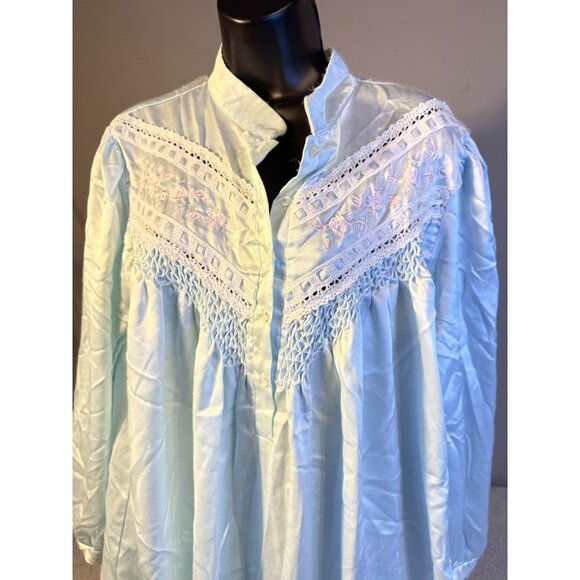 Nicole Womens XL Satin Long Nightgown Pale Blue Grandma Vibes Modest Vintage 18 - Picture 3 of 4